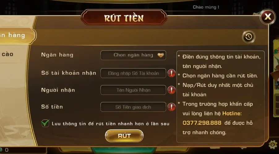 Các bước rút tiền nhà cái QH88 chi tiết